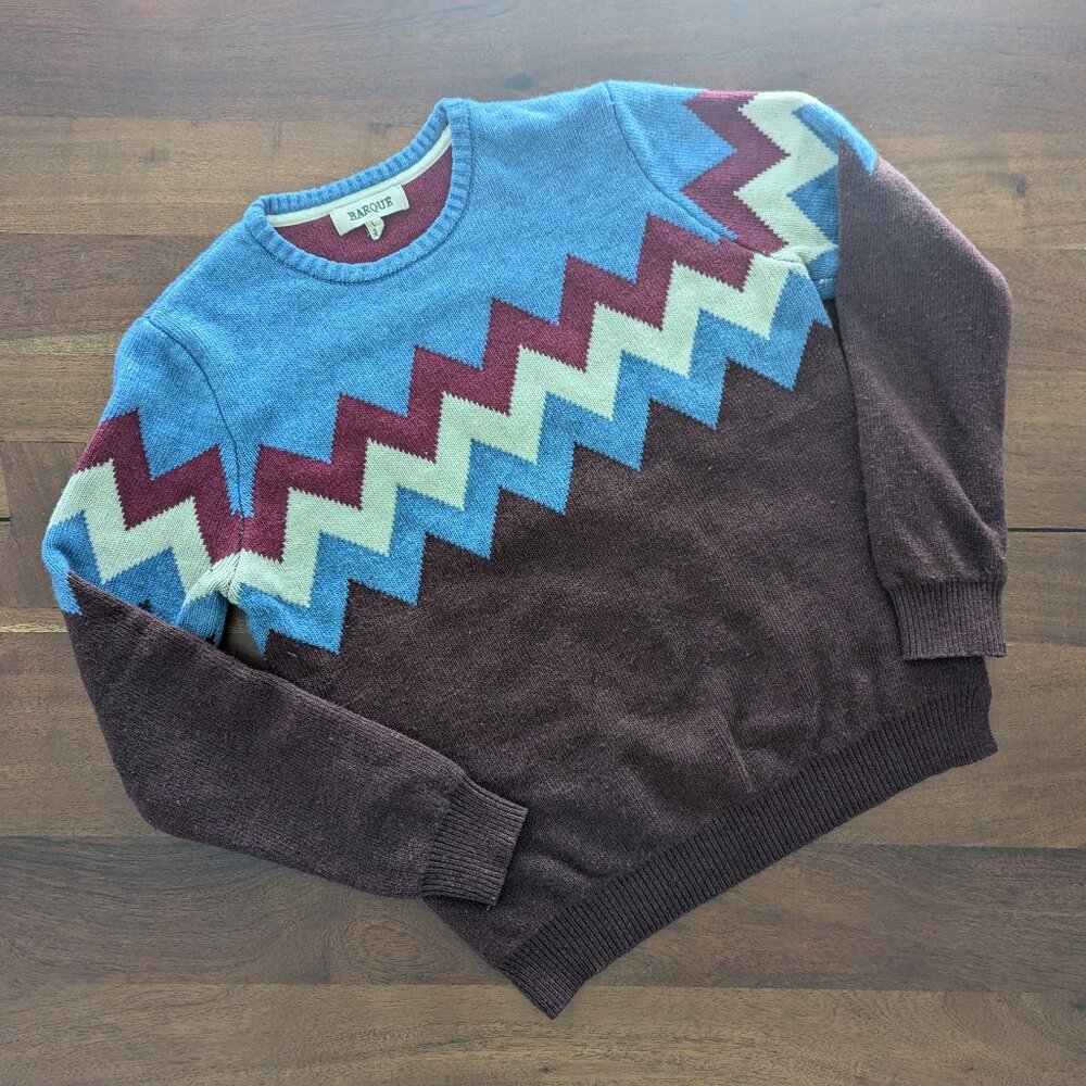 Barque NY Nordic Crew Neck Wool Blend Winter Cabincore Cozy Snow Sweater L